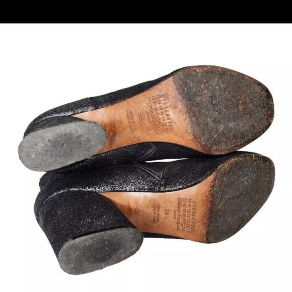 MAISON MARTIN MARGIELA Dark SILVER GLITTER ANKLE ZIP UP BOOT HEELS 38.5 US8.5 - Picture 8 of 16